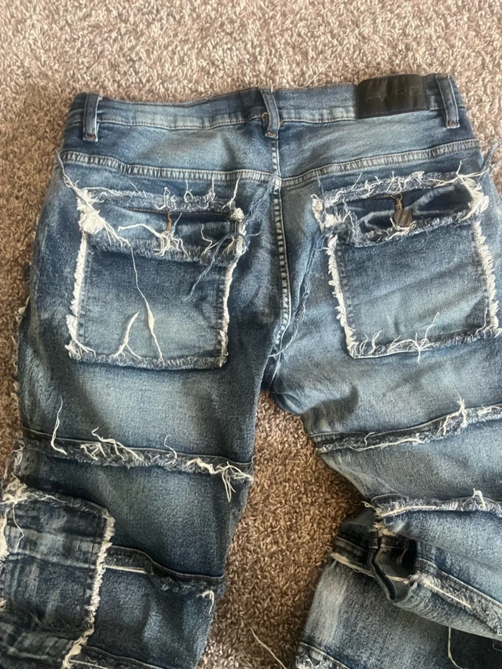 Men's Slim Distressed Panel Blue Jeans